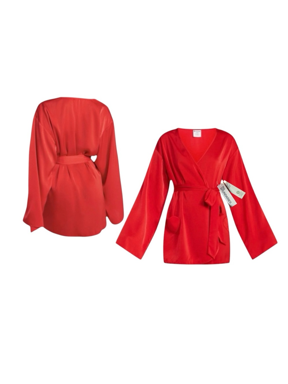 No Boundaries Red Satin With Heart Pocket Wrap Robe
